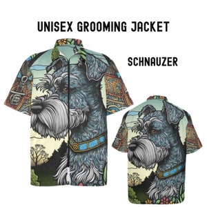Schnauzer Dog Jacket, Headshot Puppy Zip Front Lightweight, Pop Art Pics Scrub Top Zip Up Tunic, Oversize Groomer Shirt, Miniature Pet Apron