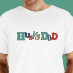 Siberian Husky Fathers Day T-Shirt, Text Cartoon Husky Dog Lover Tee, Gift for Dad, Funny dad joke Cotton T Shirt Top Dog Dad Tshirt for Him
