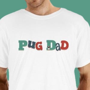 Pug dog Fathers Day T-Shirt Text Cartoon Puggle Puppy Dog Lover Tee, Gift for Dad, Funny dad joke Cotton T Shirt Dog Dad T shirt for Him