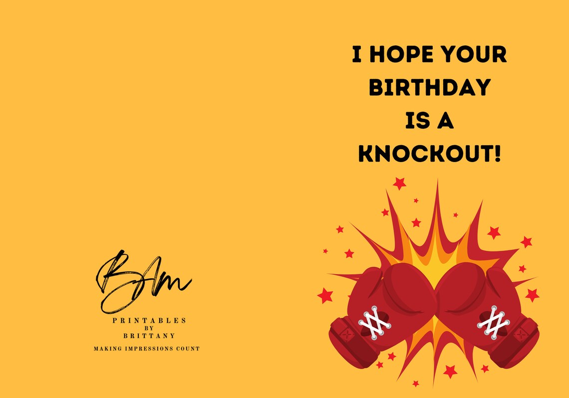Knockout Birthday Printable Card - Etsy