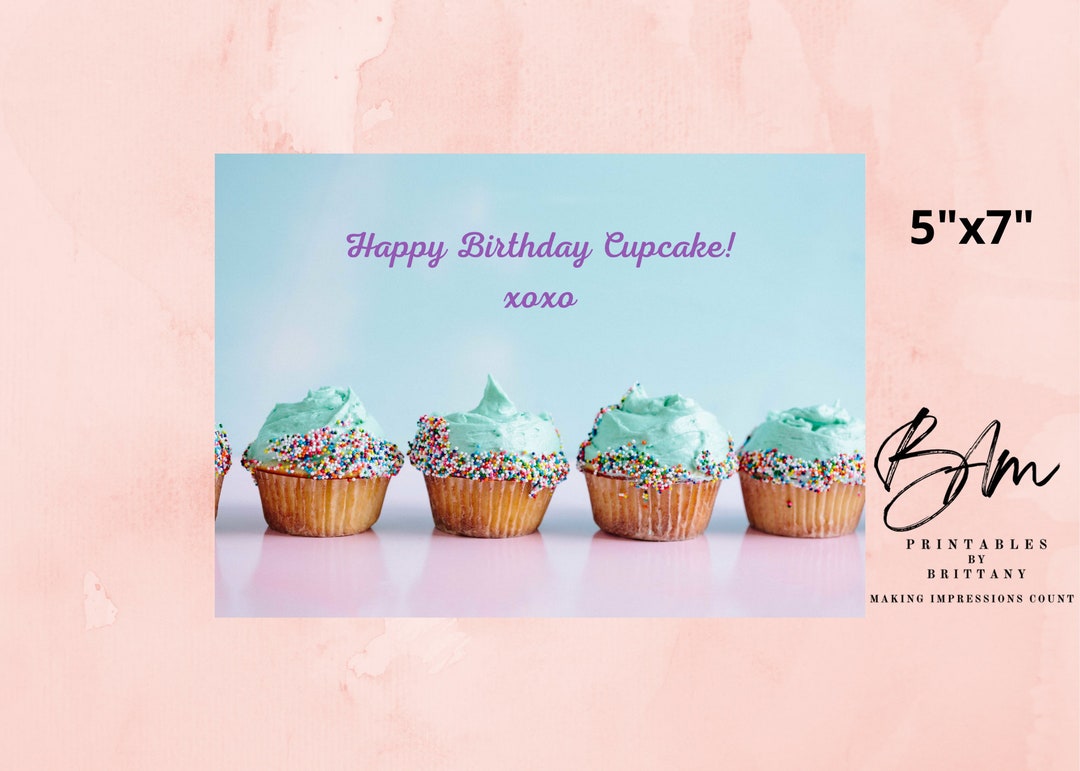 Happy Birthday Cupcake Printable Postcard - Etsy México