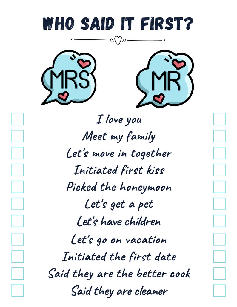 Who Said It First Jack and Jill Party Printable Game Etsy