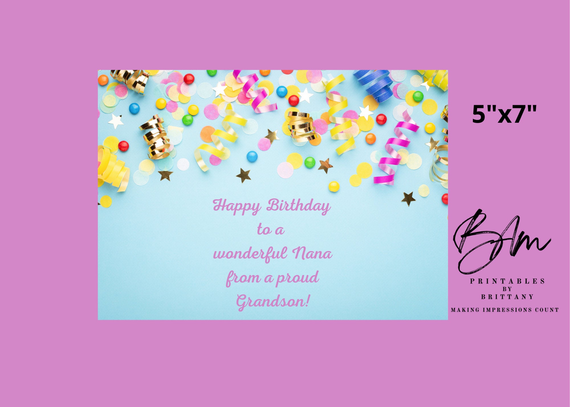 happy birthday nana from grandson printable postcard free etsy