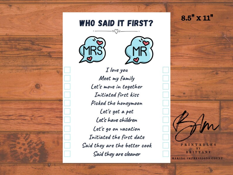 Who Said It First Jack and Jill Party Printable Game Etsy
