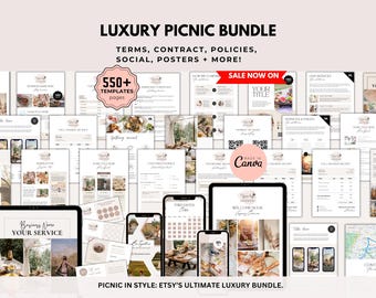 Pacchetto di moduli modificabili per picnic di lusso, modello di contratto aziendale, termini e condizioni del contratto di locazione, post di Instagram