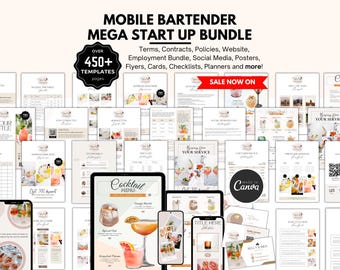 Mobile Bar Forms Bundle, Bartender Business Agreement Templates, Mobile Bartender Service Contract , Editable Drinks Menu, Cocktail Flyer