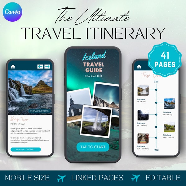 Iceland Vacation Planner, Mobile Travel Itinerary Template, Digital Trip Itinerary, Editable Itinerary, Iceland Guide, Iceland Trip, CANVA