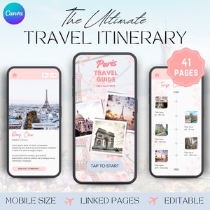 Paris Itinerary, Paris Planner, Editable Mobile Travel Itinerary Template, Digital Itinerary, Vacation Itinerary template, Digital CANVA