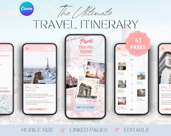 Paris Itinerary, Paris Planner, Editable Mobile Travel Itinerary Template, Digital Itinerary, Vacation Itinerary template, Digital CANVA