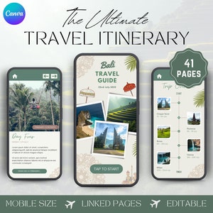 Mobile Travel Planner, Travel Itinerary, Mobile Travel Guide, Editable Travel Itinerary Template, Vacation Planner, Bali Trip Itinerary