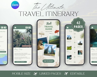Mobile Travel Planner, Travel Itinerary, Mobile Travel Guide, Editable Travel Itinerary Template, Vacation Planner, Bali Trip Itinerary