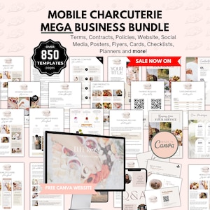 850+ Mobile Charcuterie  Start Up Bundle, Editable Grazing Board Business Forms