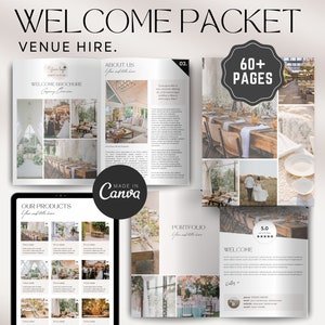 Livro de boas-vindas para aluguel de local, modelo de integração editável, pacote de cliente para aluguel de local, livreto Canva para hospedagem de eventos, pacotes de aluguel de local