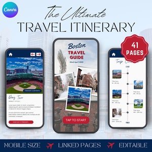 Boston Vacation Planner, Mobile Travel Itinerary Template, Digital Trip Itinerary, Editable Itinerary, Boston Guide, Boston Trip, CANVA