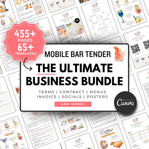 Mobile Bar Forms, Editable Bartending Business Contract, Bartending Business, Bartender Services Packages, Bartending agreement, Invoice