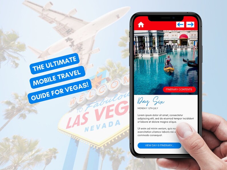 Las Vegas Vacation Planner, Mobile Travel Itinerary Template, Digital