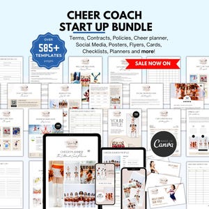 Planificador editable para entrenadores de porristas, registro de prácticas del equipo de porristas, más de 580 plantillas (Canva)