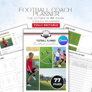 Voetbalcoachplanner, trainingsgids van 77 pagina's (canva bewerkbaar)