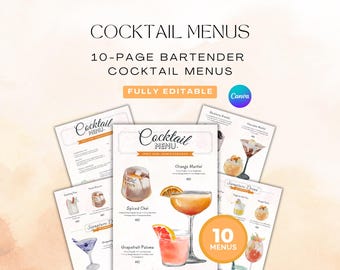 Cocktail Menu Template, Bar-Tender Drink Price List (Canva Editable, Digital Download)