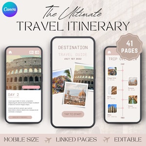Travel Itinerary Template, Mobile Itinerary, Travel Schedule, Trip Itinerary, Traveling Guide, Travel Marketing, Trip Itinerary Canva, Trip