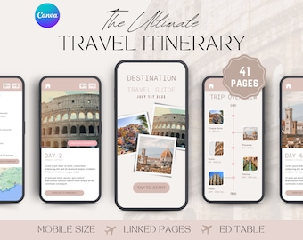 Travel Itinerary Template, Mobile Itinerary, Travel Schedule, Trip Itinerary, Traveling Guide, Travel Marketing, Trip Itinerary Canva, Trip