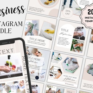 Pu&ograve; includere: Una collezione di 200 modelli di Instagram per le aziende. I modelli presentano uno schema di colori rosa chiaro e bianco con immagini di mani che si lavano, puliscono e lavorano su un laptop. Il testo "200 modelli di Instagram" &egrave; visualizzato in un cerchio rosa.