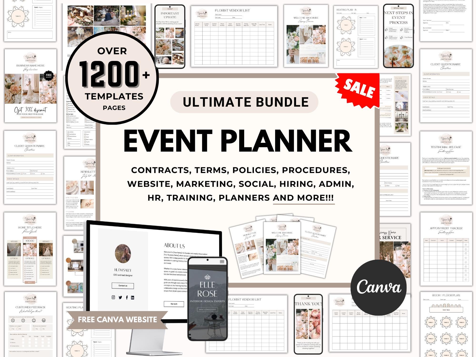 Editable Event Planner Business Bundle, Event Coordinator Service Agreement Template, Client Intake Form, Event Organiser Planning Contract