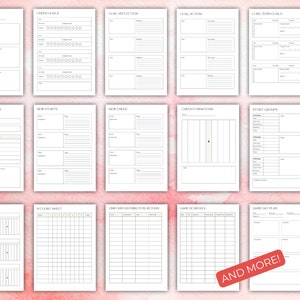 May include: A set of printable cheerleading planner pages, featuring templates for conditioning, goals, practice plans, formations, and game day strategies. The pages are white with black text and include the text "ALL FULLY EDITABLE" and "AND MORE!"