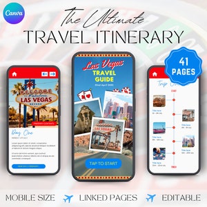 Las Vegas Vacation Planner, Mobile Travel Itinerary Template, Digital Trip Itinerary, Editable Itinerary, Las Vegas Guide, Vegas Trip, CANVA