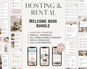 Modello pacchetto host Airbnb/VRBO, Libro di benvenuto Airbnb, Cartelli Airbnb modificabili, Liste di controllo per la pulizia, Stampabili Airbnb, Libro degli ospiti minimalista