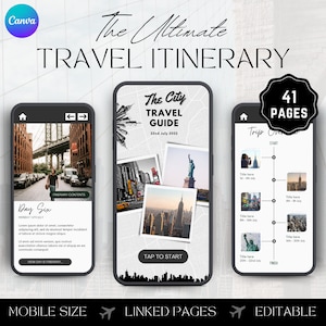 New York Itinerary, Mobile Travel Itinerary, Vacation Planner Template Canva, Holiday Planning, Digital Travel Itinerary, Travel Template