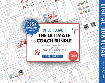 Modèle de planificateur de coach Cheer, formulaires de contrat de pom-pom girl, journal de routine Cheer, feuille de travail de coaching