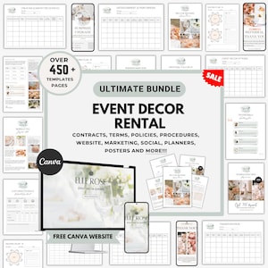 Event Decor Rental Business Bundle, Editable Event Styling Contract, Social Media Templates