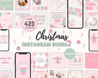 Publicaciones navideñas rosas para Instagram: plantillas de Canva para marketing navideño y contenido para redes sociales