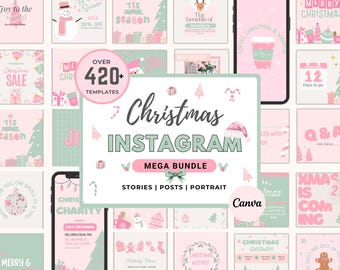 Plantillas navideñas para Instagram – Publicaciones navideñas rosas en Canva (Descarga digital)