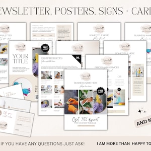 Pu&ograve; includere: Una collezione di materiali di marketing per un'azienda di pulizie. I materiali includono una newsletter, poster, cartelli e biglietti da visita. I materiali presentano una variet&agrave; di prodotti e servizi di pulizia, tra cui prodotti per la pulizia, servizi di pulizia e sconti. I materiali sono progettati per attirare nuovi clienti e promuovere l'azienda.
