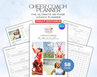 Planificateur de coach Cheer, formulaires de contrat de pom-pom girl, modèles de coaching modifiables, feuille de travail de routine Cheer, journal imprimable
