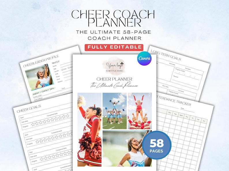 Cheer Coach Planner, Cheerleading Contract Forms, Editable Coaching Templates, Cheer Routine Worksheet, Printable Journal image 1