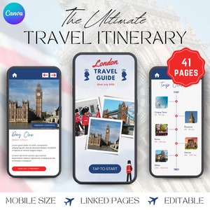 London Itinerary, Travel Planner Template, Vacation Planner, Mobile Planner, Digital Itinerary Planner, London Schedule, London Planner