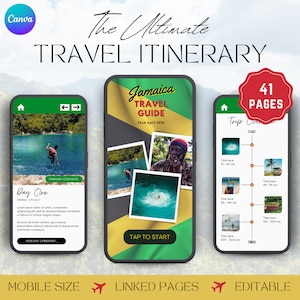 Jamaica Vacation Planner, Mobile Travel Itinerary Template, Digital Trip Itinerary, Editable Itinerary, Jamaica Guide, Jamaica Trip, CANVA