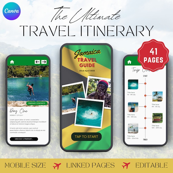 Jamaica Vacation Planner, Mobile Travel Itinerary Template, Digital Trip Itinerary, Editable Itinerary, Jamaica Guide, Jamaica Trip, CANVA