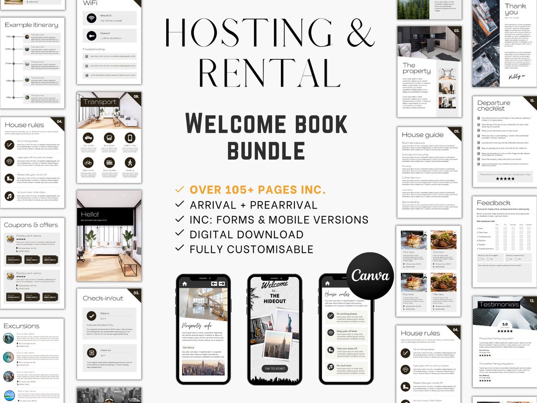 Vacation Rental Book Template, House Host Manual Guidebook