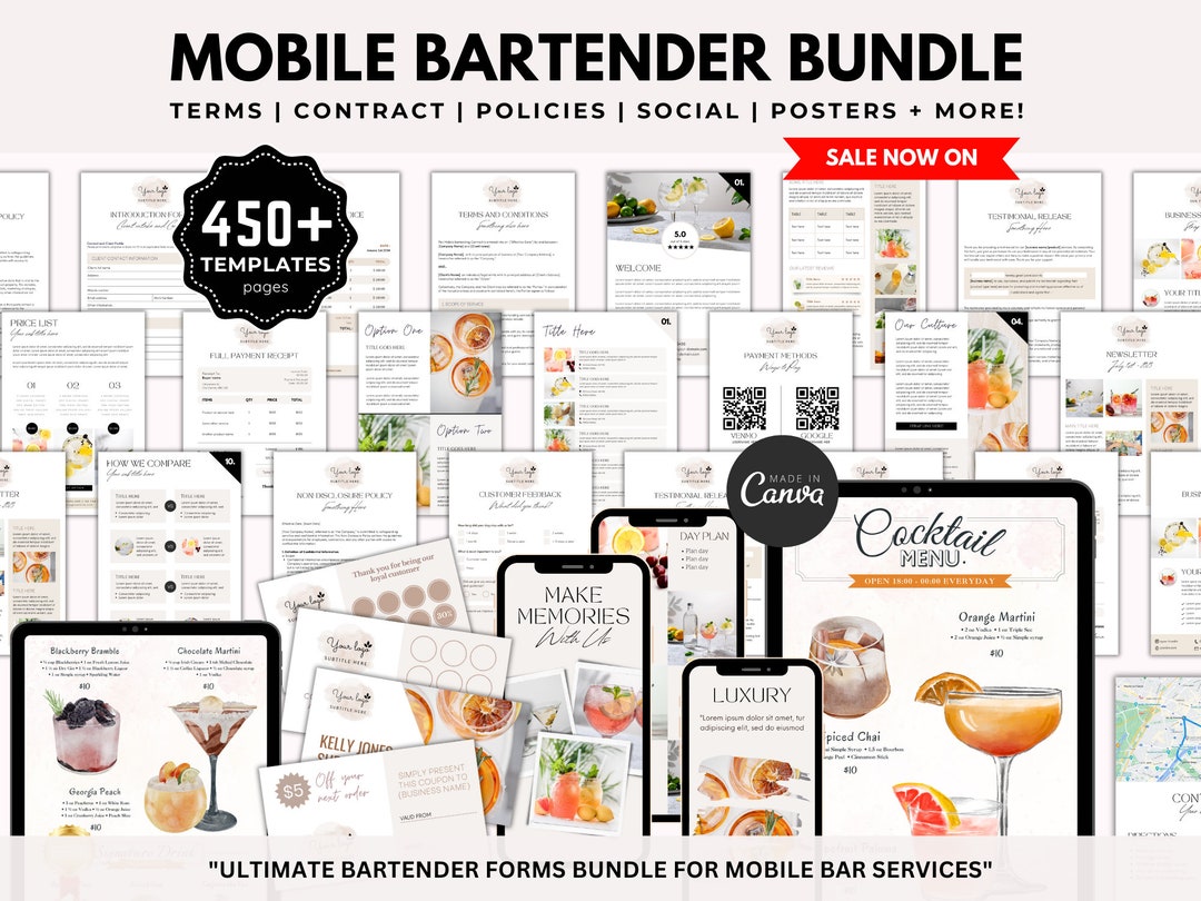 Mobile Bar Forms Bundle, Bartender Business Agreement Templates, Mobile ...