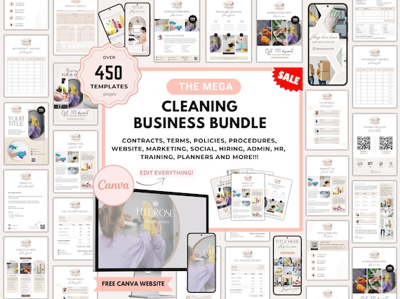 Cleaning Business Forms Bundle, Social Media template, Editable Cleaning Service agreement, Commercial Cleaning Checklist, Cleaning Proposal