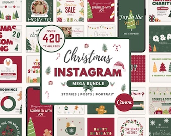 Paquete navideño festivo para Instagram: incluye plantillas para publicaciones, historias y retratos en redes sociales.