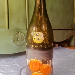 Hand painted wine bottle with led lights