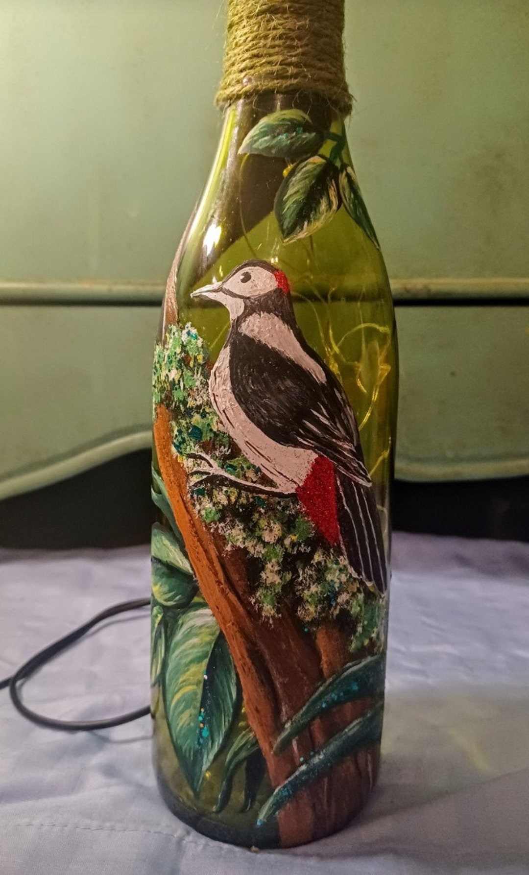 Hand Painted Wine Bottle With Led Lights - Etsy