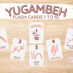 Cartas de contagem indígena de 1 a 10 em Yugambeh