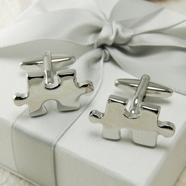 Silver Jigsaw Cufflinks - piece of my puzzle, complete me, wedding day, groom, anniversary gift - smart and stylish men’s suit accessories