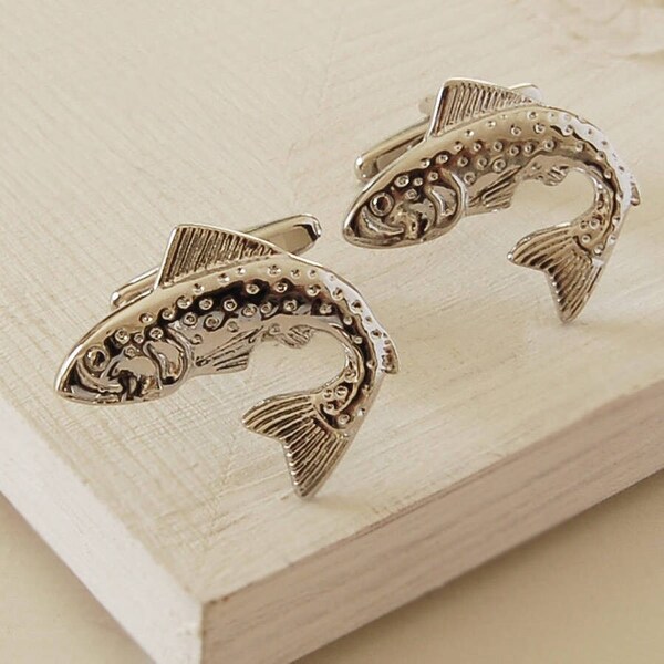 Silver Fish Cufflinks — fish lover, fisherman, fishing cuff links - dad, brother, wedding gift, suit accessories